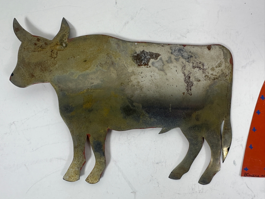 Vintage Artist Signed Hand Painted Folk Art Metal Figures, Animals, House [Photo 12]