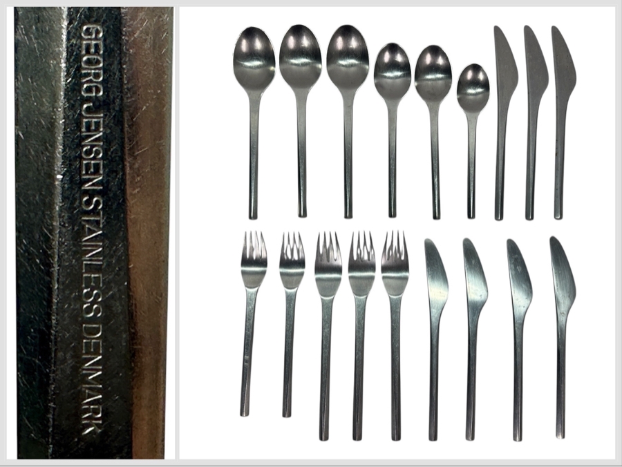 Vintage Georg Jensen Prism Pattern Stainless Flatware Set by Holbek & Dahlerup Circa 1960 [Photo 1]