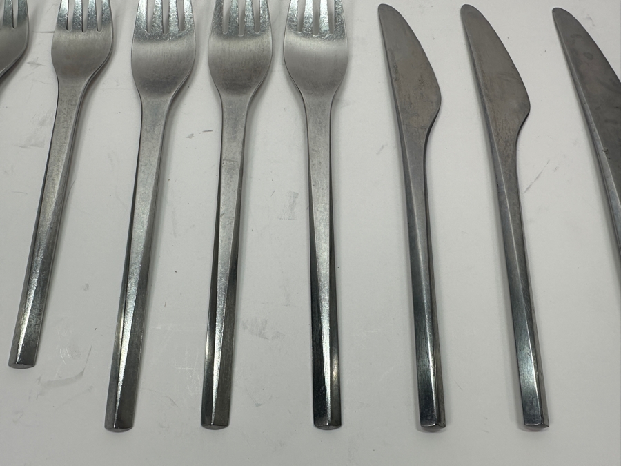 Vintage Georg Jensen Prism Pattern Stainless Flatware Set by Holbek & Dahlerup Circa 1960 [Photo 4]