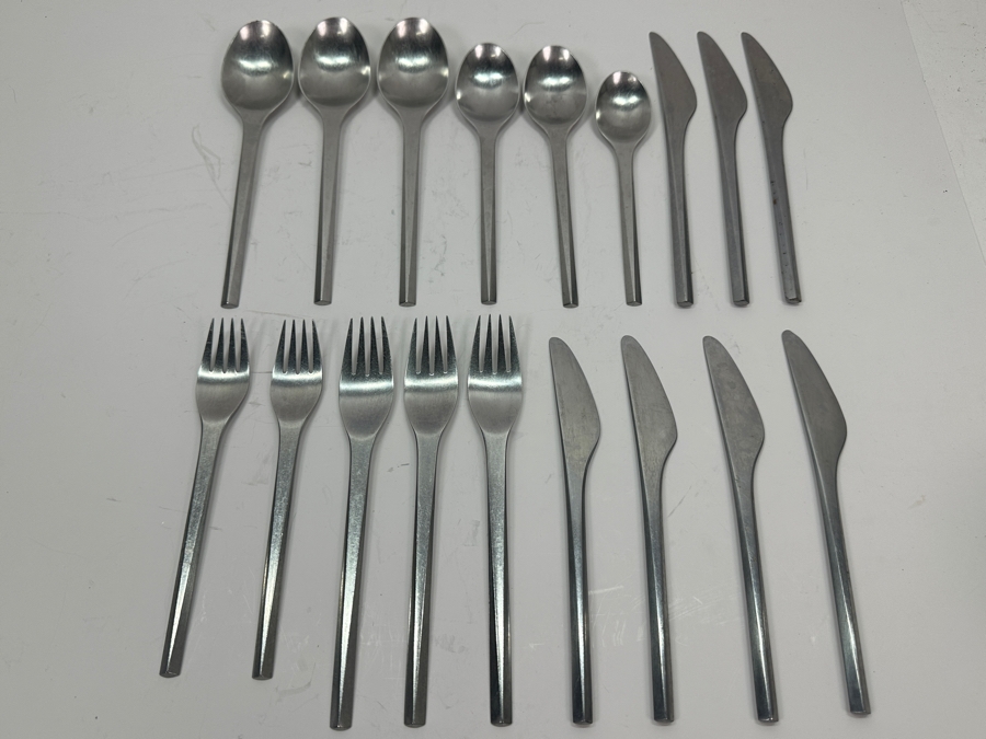 Vintage Georg Jensen Prism Pattern Stainless Flatware Set by Holbek & Dahlerup Circa 1960 [Photo 3]