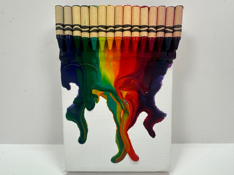 Small Original Mixed-Media Melting Crayons Artwork On Canvas 5W X 7H [Photo 2]