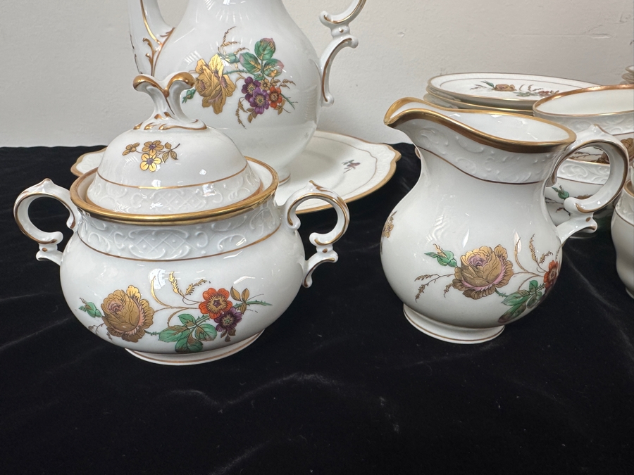 K. P. M. Danmark Porcelain China Set With Coffee Pot, Cups & Saucers, Creamer & Sugar, Dessert Plates And Platter Apx. Service For 11-12 [Photo 3]
