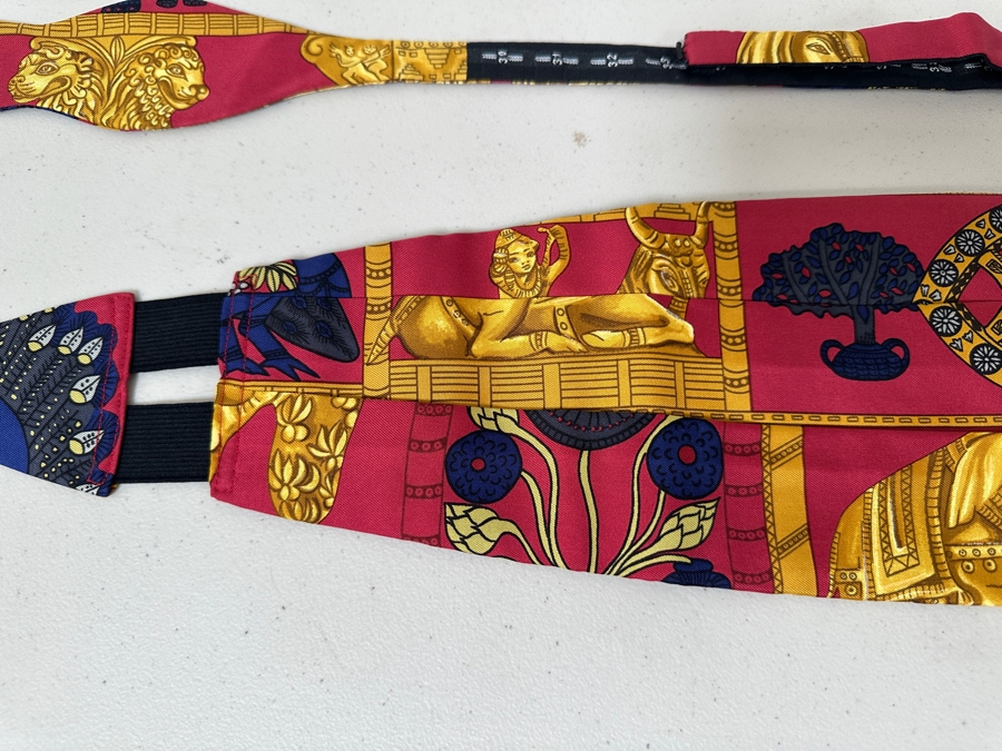 Vintage Hermes Cummerbund And Bow Tie 'Tirana' Adjustable Made In France Original Fabric Tag Attached [Photo 3]