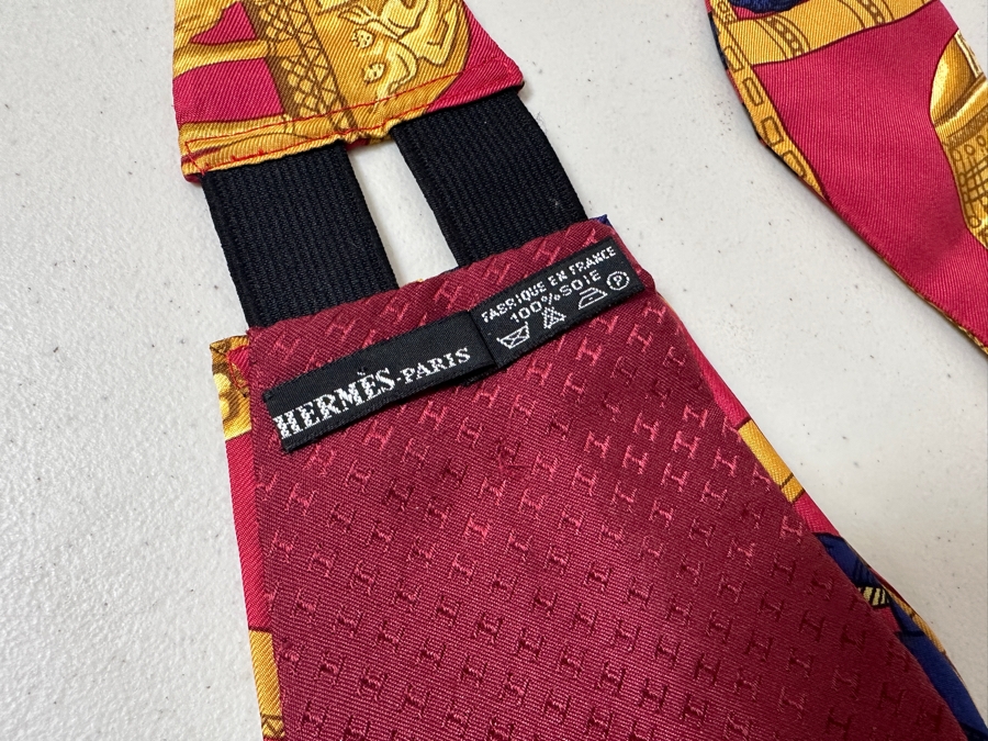 Vintage Hermes Cummerbund And Bow Tie 'Tirana' Adjustable Made In France Original Fabric Tag Attached [Photo 10]