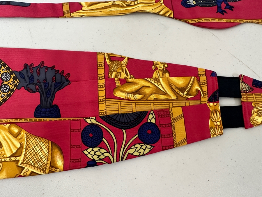 Vintage Hermes Cummerbund And Bow Tie 'Tirana' Adjustable Made In France Original Fabric Tag Attached [Photo 7]