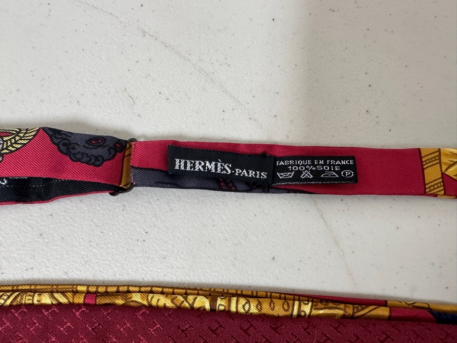 Vintage Hermes Cummerbund And Bow Tie 'Tirana' Adjustable Made In France Original Fabric Tag Attached [Photo 9]