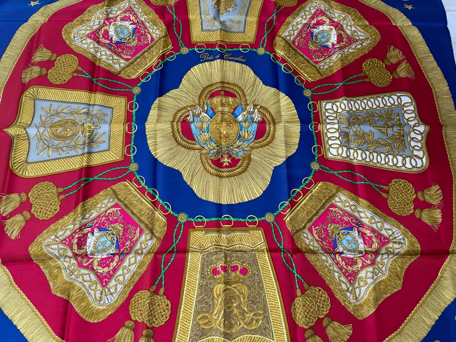 Hermes Silk Scarf 'Poste et Calvarie' Designed By Joachim Metz Made In France Original Fabric Tag Attached 35 X 35 [Photo 3]