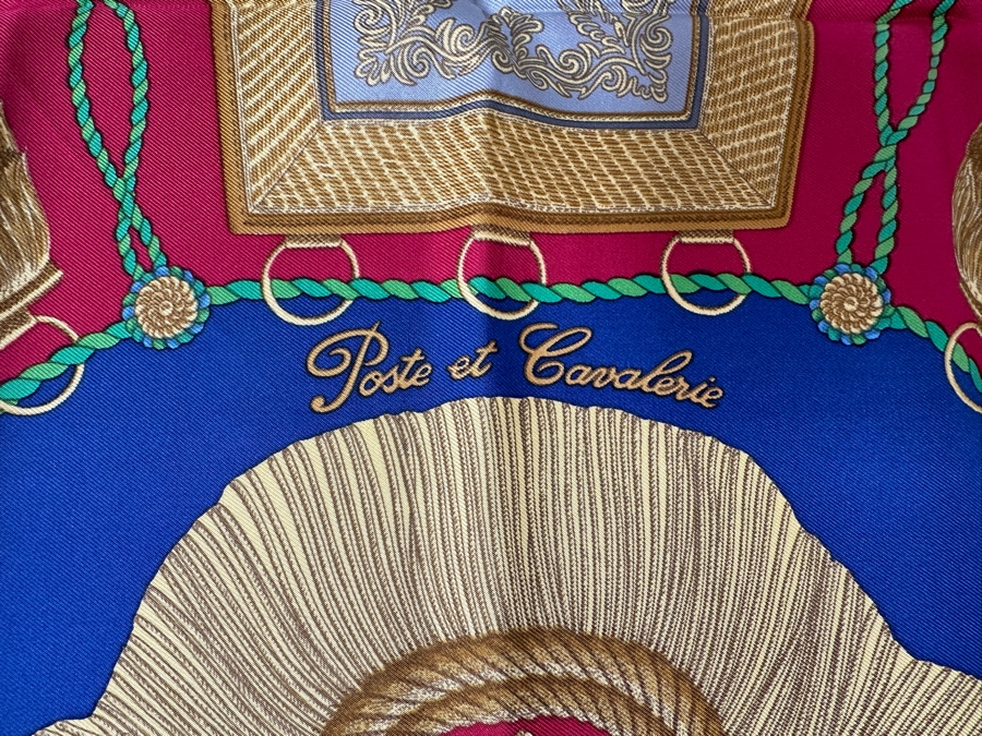 Hermes Silk Scarf 'Poste et Calvarie' Designed By Joachim Metz Made In France Original Fabric Tag Attached 35 X 35 [Photo 5]