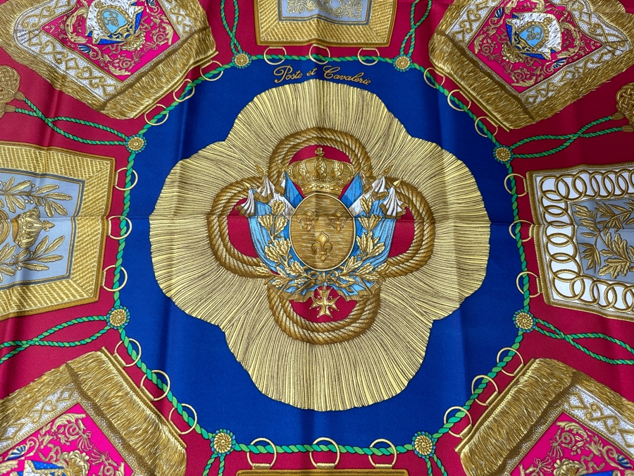 Hermes Silk Scarf 'Poste et Calvarie' Designed By Joachim Metz Made In France Original Fabric Tag Attached 35 X 35 [Photo 4]