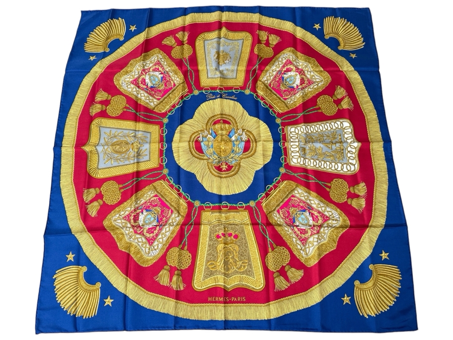 Hermes Silk Scarf 'Poste et Calvarie' Designed By Joachim Metz Made In France Original Fabric Tag Attached 35 X 35 [Photo 1]