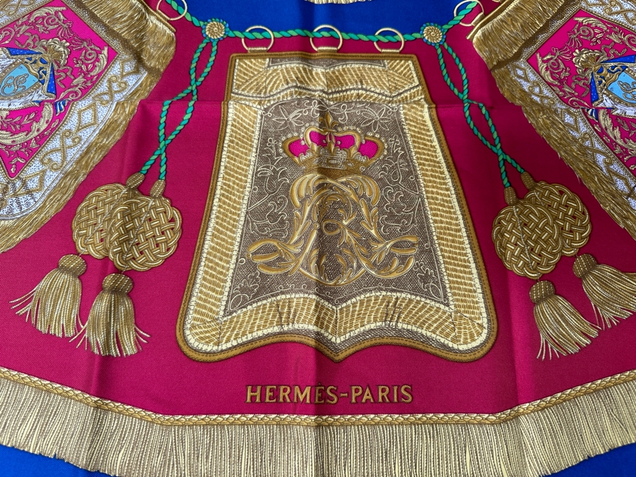 Hermes Silk Scarf 'Poste et Calvarie' Designed By Joachim Metz Made In France Original Fabric Tag Attached 35 X 35 [Photo 2]