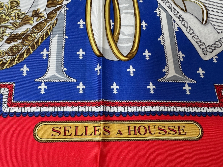 Vintage 1960's Hermes Silk Scarf 'Selles A Housse' Made In France Original Fabric Tag Attached 35 X 35 [Photo 2]