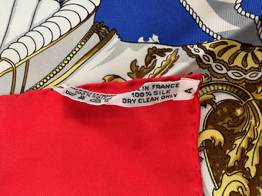 Vintage 1960's Hermes Silk Scarf 'Selles A Housse' Made In France Original Fabric Tag Attached 35 X 35 [Photo 9]