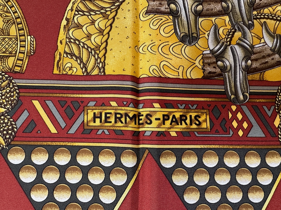 Vintage 1990's Hermes Silk Scarf 'L'or Des Chefs' Designed By Joachim Metz Made In France Original Fabric Tag Attached 35 X 35 [Photo 8]