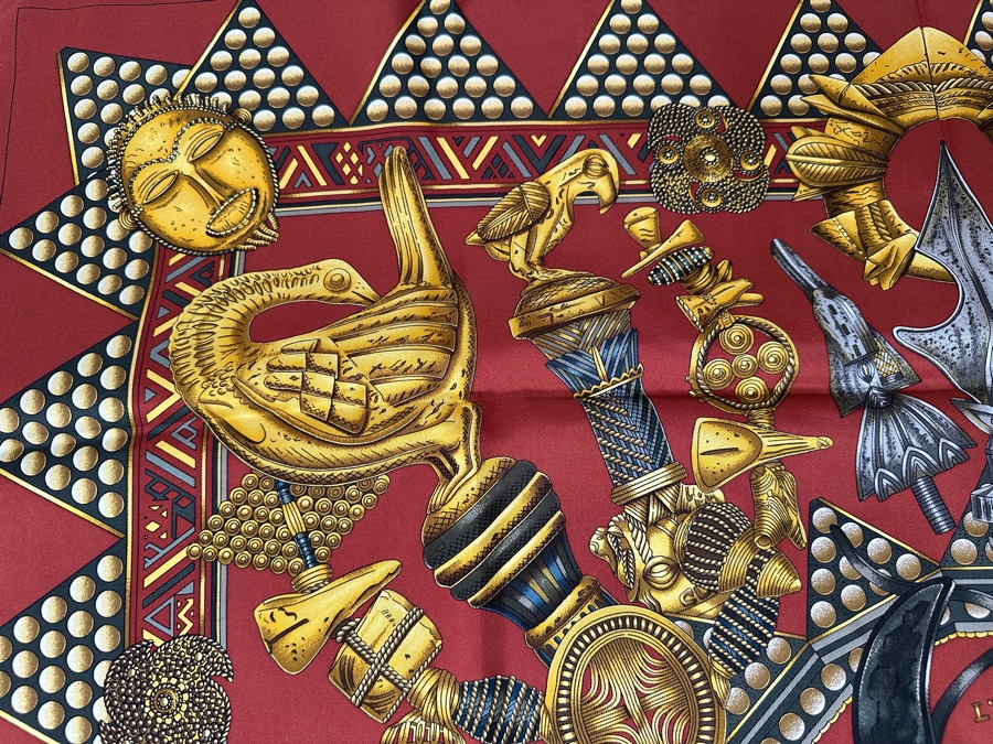 Vintage 1990's Hermes Silk Scarf 'L'or Des Chefs' Designed By Joachim Metz Made In France Original Fabric Tag Attached 35 X 35 [Photo 4]