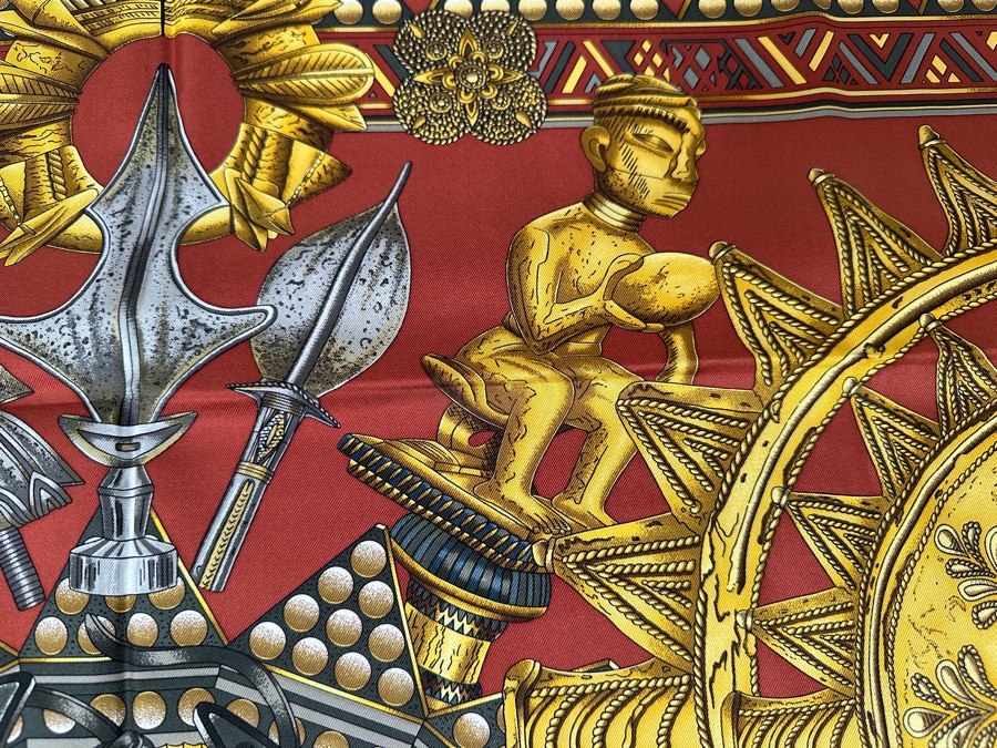 Vintage 1990's Hermes Silk Scarf 'L'or Des Chefs' Designed By Joachim Metz Made In France Original Fabric Tag Attached 35 X 35 [Photo 5]