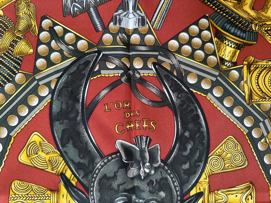 Vintage 1990's Hermes Silk Scarf 'L'or Des Chefs' Designed By Joachim Metz Made In France Original Fabric Tag Attached 35 X 35 [Photo 3]