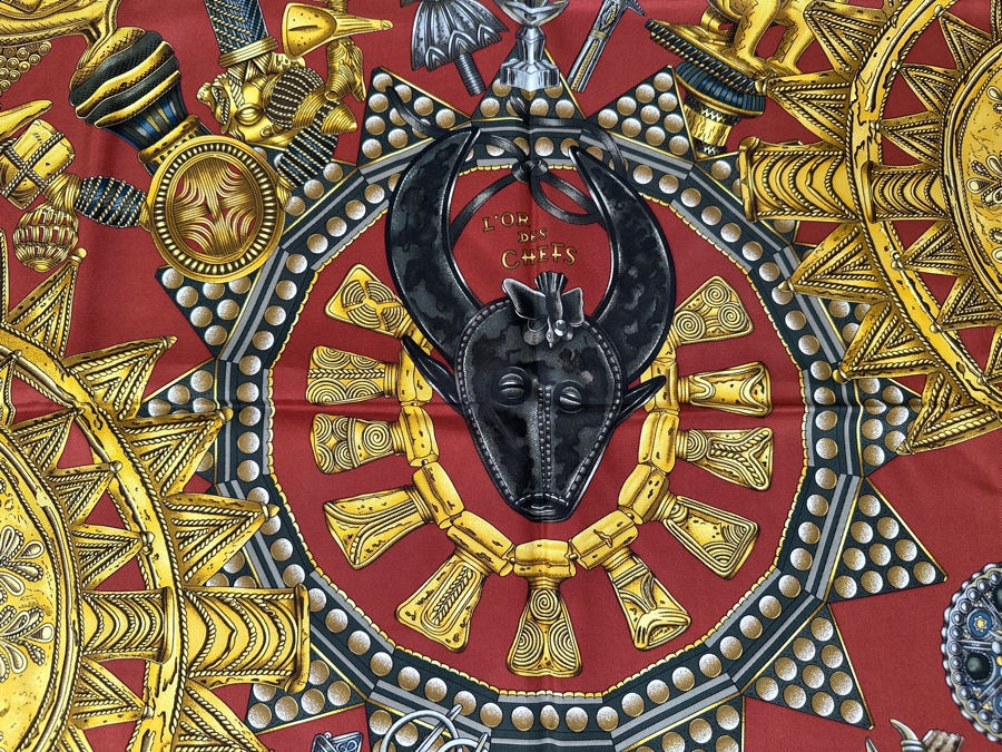 Vintage 1990's Hermes Silk Scarf 'L'or Des Chefs' Designed By Joachim Metz Made In France Original Fabric Tag Attached 35 X 35 [Photo 2]