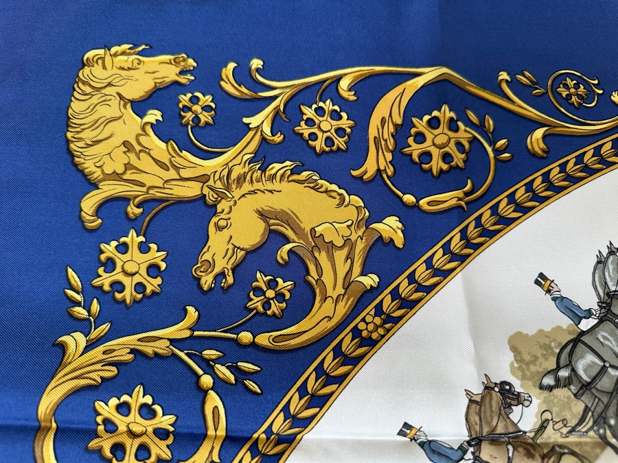 Vintage Hermes Silk Scarf 'La Promenade De Longchamps' Designed By Philippe Ledoux Made In France Original Fabric Tag Attached 35 X 35	 [Photo 7]