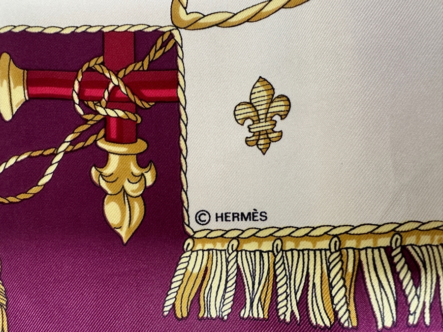 Vintage Hermes Silk Scarf 'Vue du Carosse de la Galera La Reale' Designed By Hugo Grygkar Made In France Original Fabric Tag Attached 35 X 35 [Photo 9]