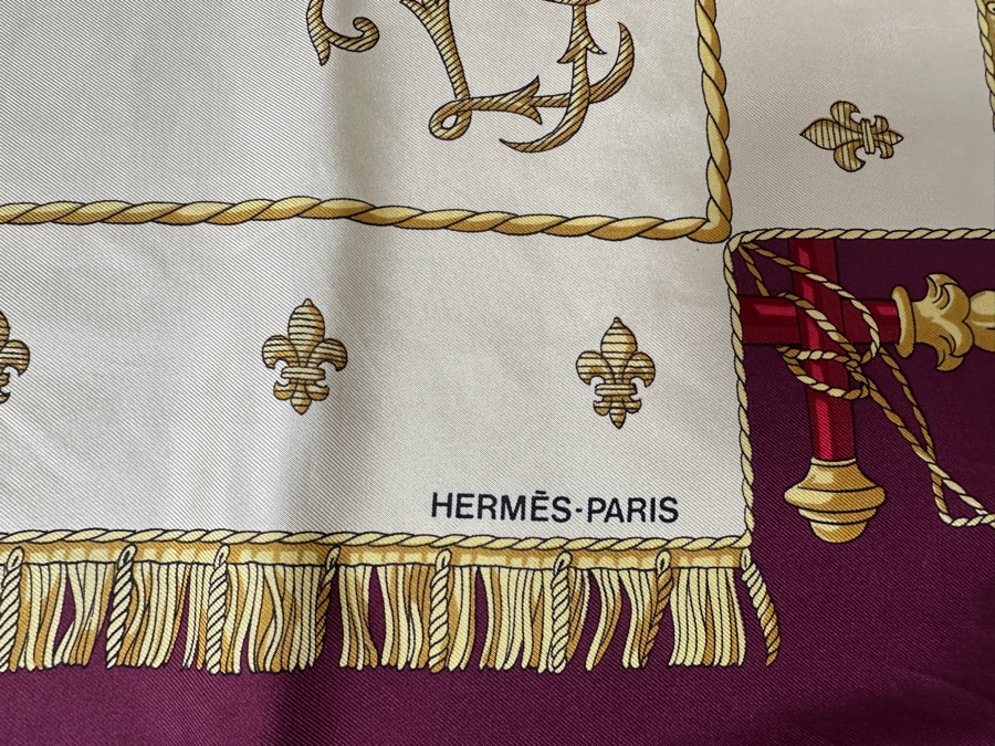 Vintage Hermes Silk Scarf 'Vue du Carosse de la Galera La Reale' Designed By Hugo Grygkar Made In France Original Fabric Tag Attached 35 X 35 [Photo 6]