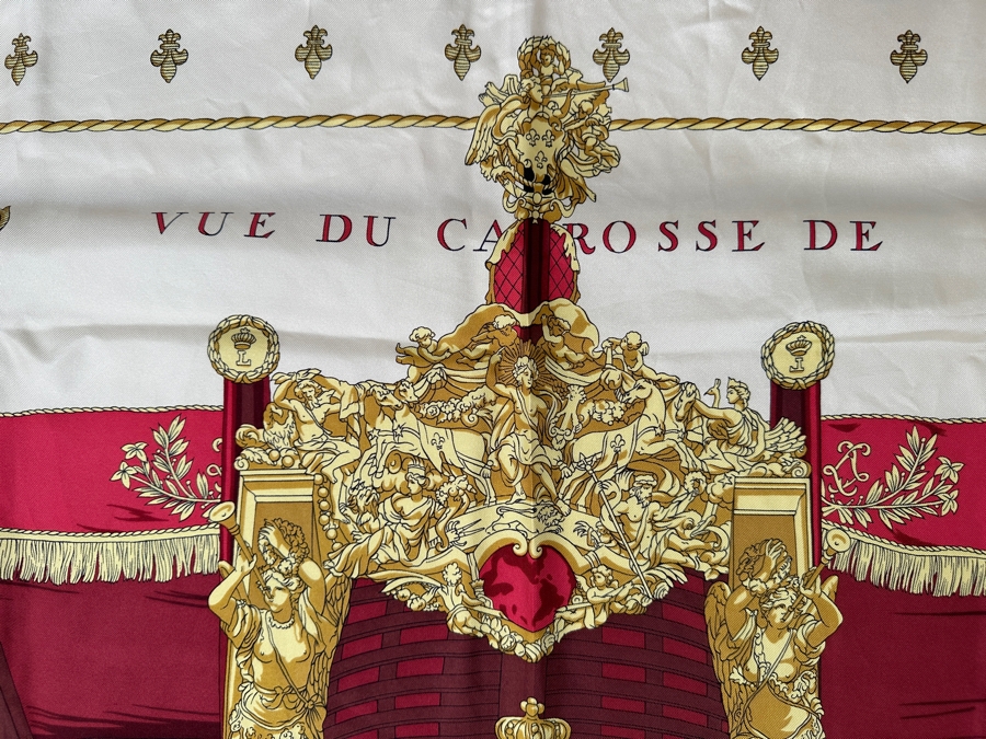 Vintage Hermes Silk Scarf 'Vue du Carosse de la Galera La Reale' Designed By Hugo Grygkar Made In France Original Fabric Tag Attached 35 X 35 [Photo 5]