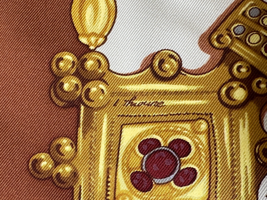 Vintage Hermes Silk Scarf 'Parures Des Sables' Designed By Laurence Bourthoumieux Made In France Original Fabric Tag Attached 35 X 35 [Photo 5]