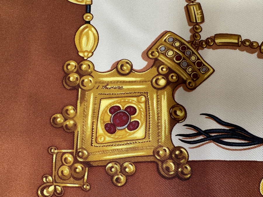 Vintage Hermes Silk Scarf 'Parures Des Sables' Designed By Laurence Bourthoumieux Made In France Original Fabric Tag Attached 35 X 35 [Photo 4]