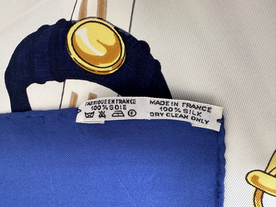Vintage Hermes Silk Scarf 'Eperon d'Or' Designed By Henri d'Origny Made In France Original Fabric Tag Attached 35 X 35 [Photo 6]