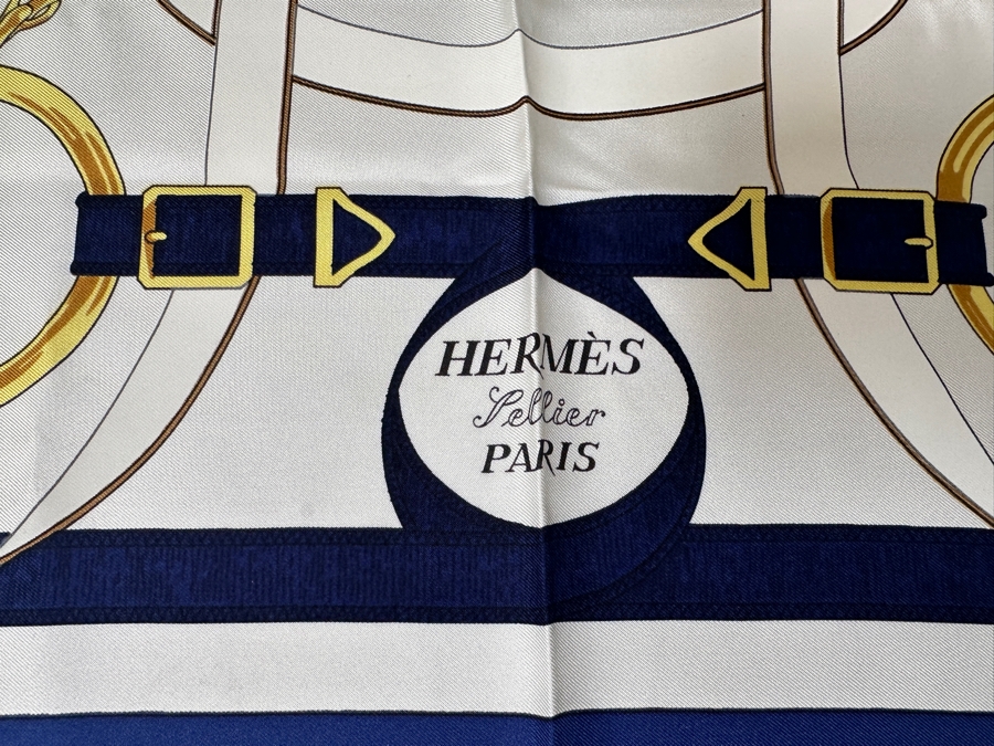 Vintage Hermes Silk Scarf 'Eperon d'Or' Designed By Henri d'Origny Made In France Original Fabric Tag Attached 35 X 35 [Photo 2]