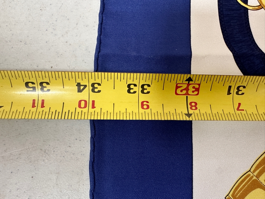 Vintage Hermes Silk Scarf 'Eperon d'Or' Designed By Henri d'Origny Made In France Original Fabric Tag Attached 35 X 35 [Photo 7]