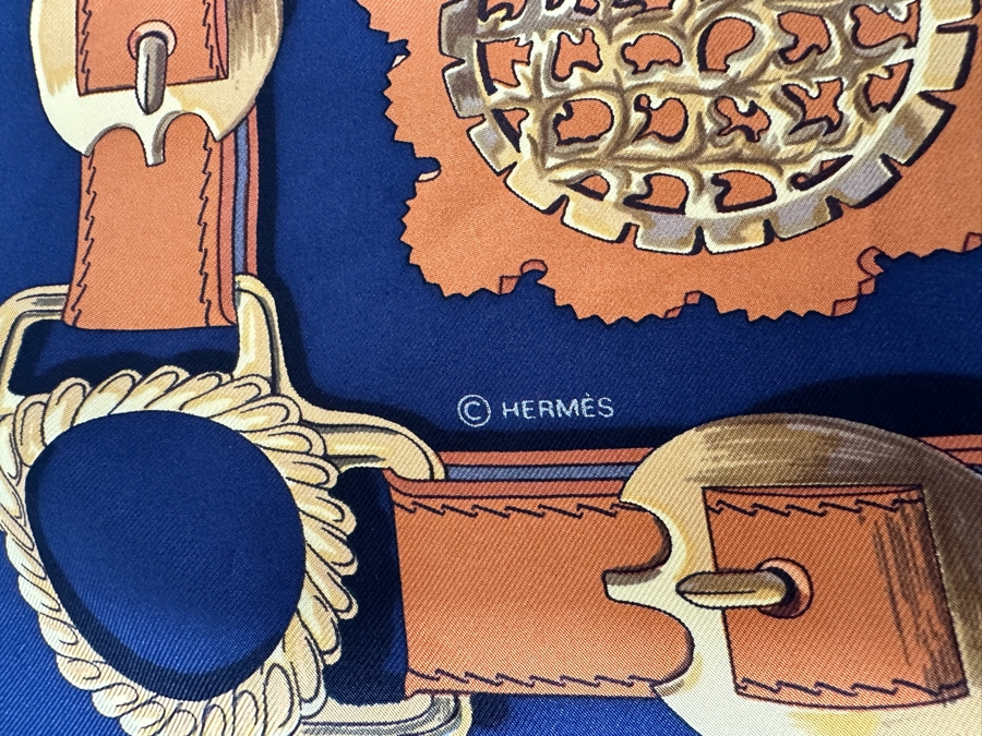 Vintage Hermes Silk Scarf 'Cuiveeries' Designed By F. DeLaPerriere Made In France Original Fabric Tag Attached 35 X 35 [Photo 7]