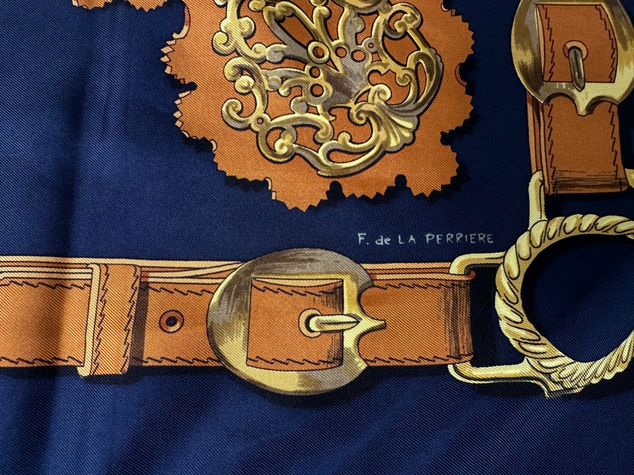 Vintage Hermes Silk Scarf 'Cuiveeries' Designed By F. DeLaPerriere Made In France Original Fabric Tag Attached 35 X 35 [Photo 5]