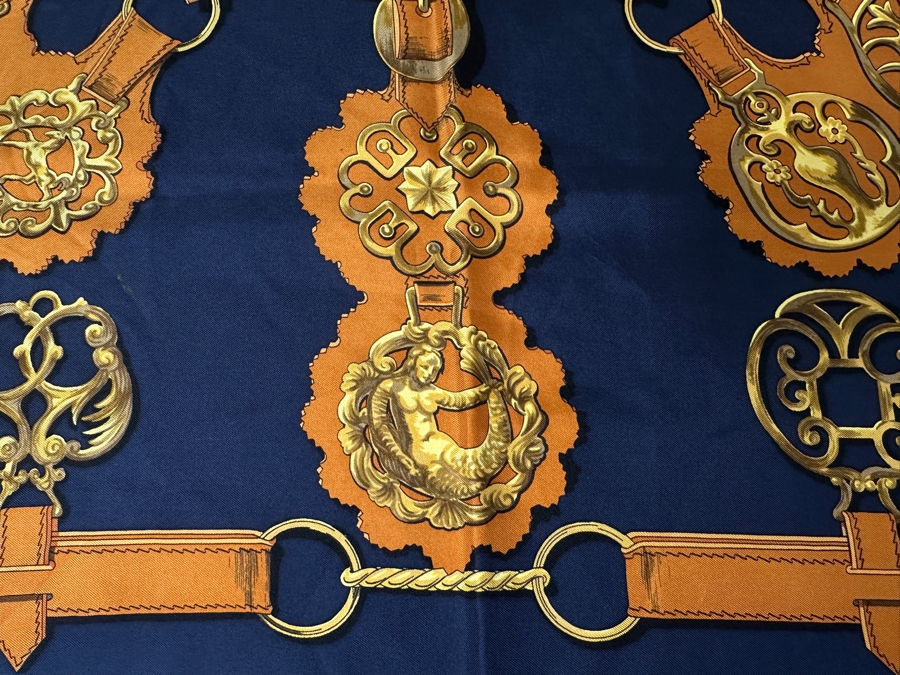 Vintage Hermes Silk Scarf 'Cuiveeries' Designed By F. DeLaPerriere Made In France Original Fabric Tag Attached 35 X 35 [Photo 6]