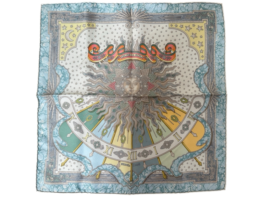 Hermes Silk Scarf 'Gloria Soli Gloria Solo' Made In France Original Fabric Tag Attached 16 X 16 [Photo 1]