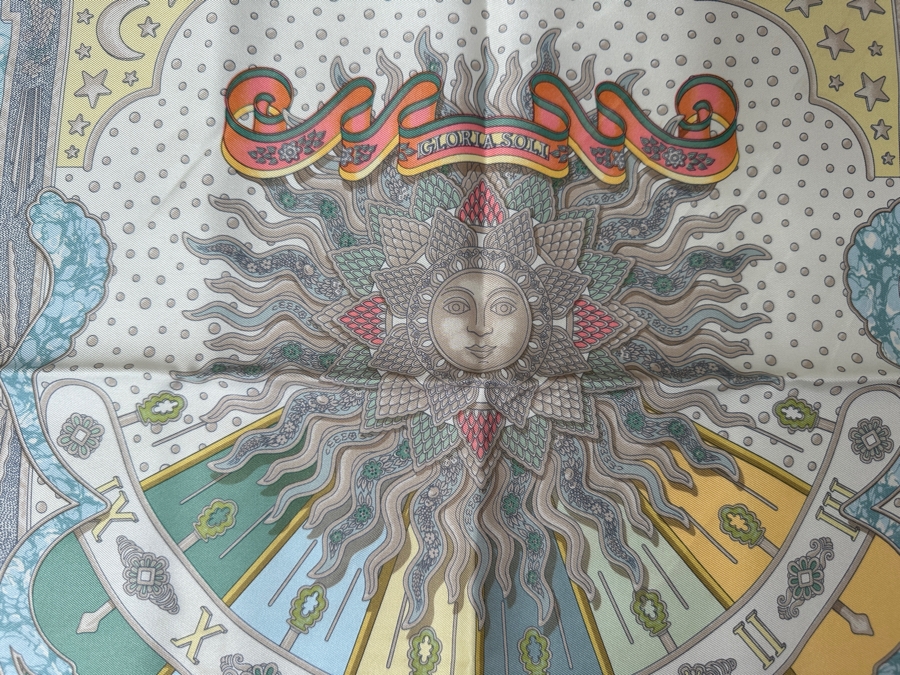 Hermes Silk Scarf 'Gloria Soli Gloria Solo' Made In France Original Fabric Tag Attached 16 X 16 [Photo 2]