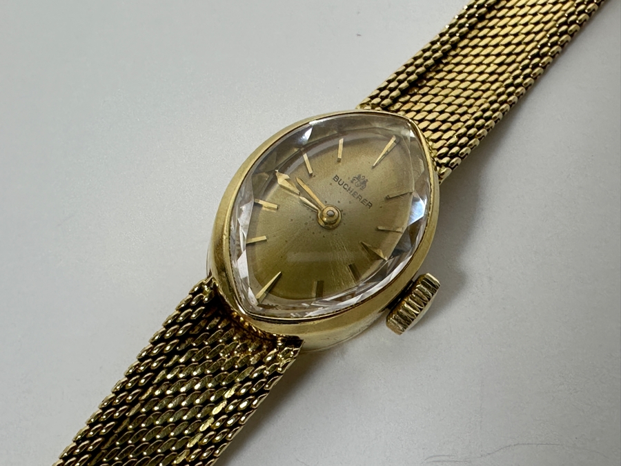 Vintage 18k Gold Carl F. Bucherer Swiss Made Women's Wrist Watch With 18k Gold Watch Band And Original Case Working 21.3g Estimate $1,500-$2,000 [Photo 10]