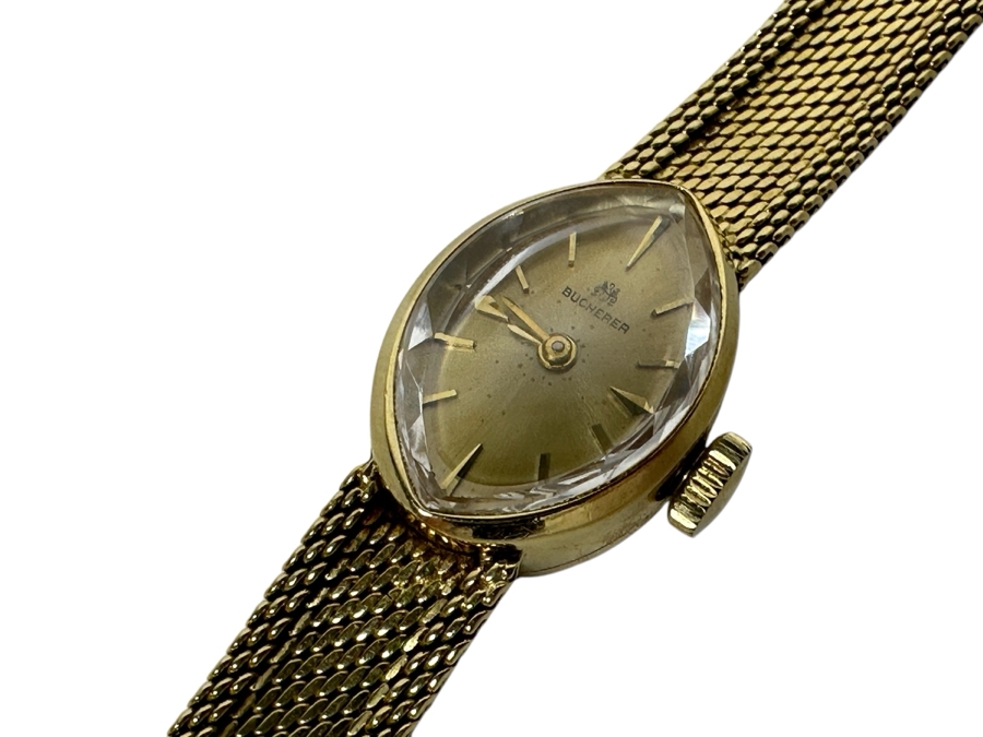 Vintage 18k Gold Carl F. Bucherer Swiss Made Women's Wrist Watch With 18k Gold Watch Band And Original Case Working 21.3g Estimate $1,500-$2,000 [Photo 4]