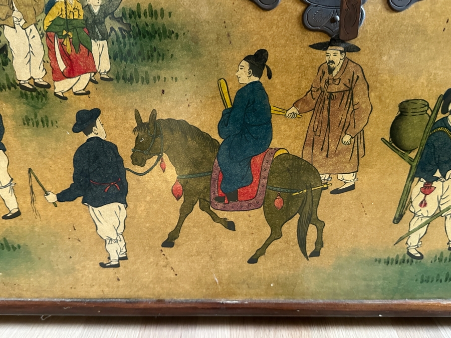 Just Added - Vintage Beautiful Chinese Hand Painted Wooden Trunk Chest Box 32W X 15D X 17.5H [Photo 6]