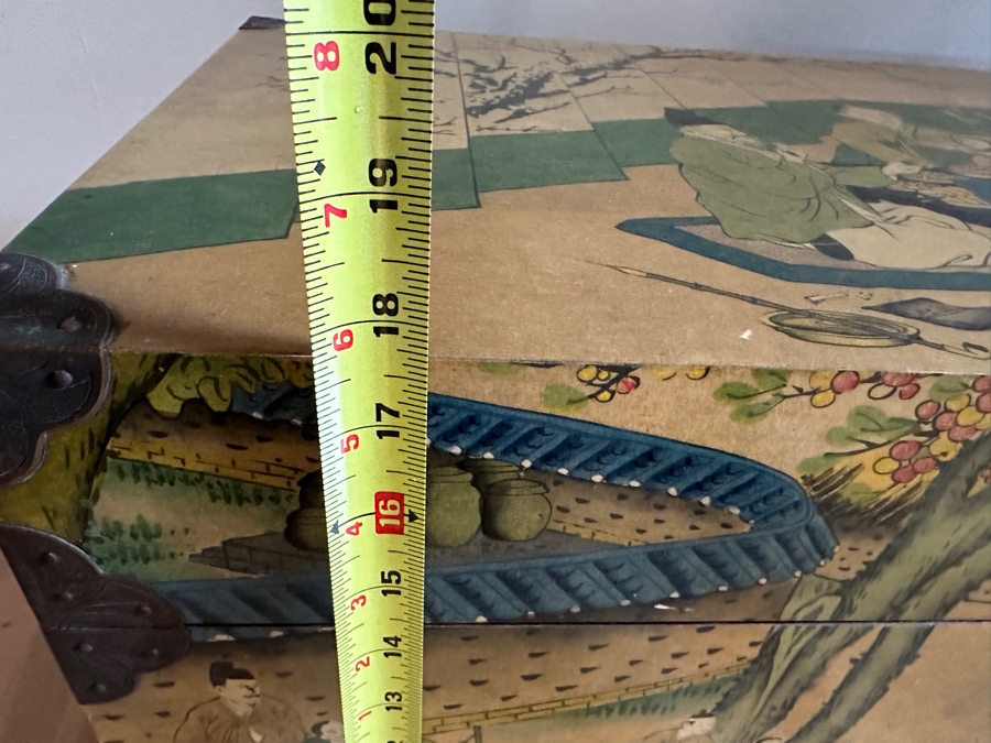 Just Added - Vintage Beautiful Chinese Hand Painted Wooden Trunk Chest Box 32W X 15D X 17.5H [Photo 40]