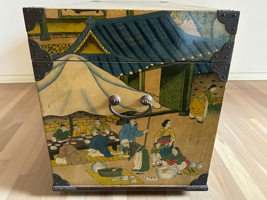 Just Added - Vintage Beautiful Chinese Hand Painted Wooden Trunk Chest Box 32W X 15D X 17.5H [Photo 13]