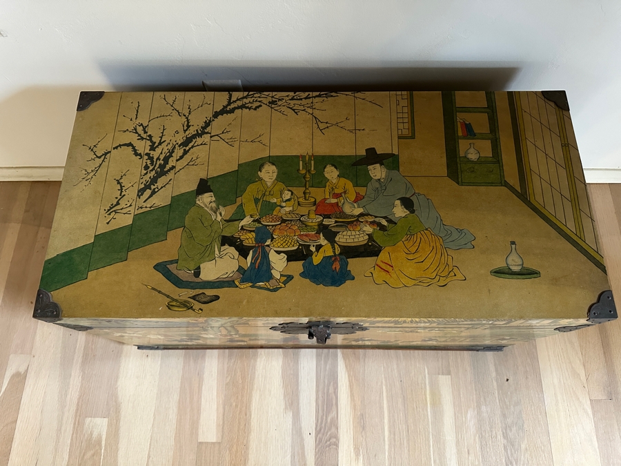 Just Added - Vintage Beautiful Chinese Hand Painted Wooden Trunk Chest Box 32W X 15D X 17.5H [Photo 20]