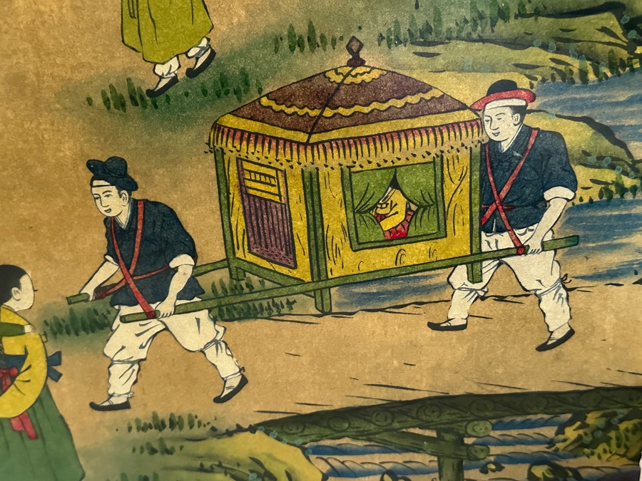 Just Added - Vintage Beautiful Chinese Hand Painted Wooden Trunk Chest Box 32W X 15D X 17.5H [Photo 8]