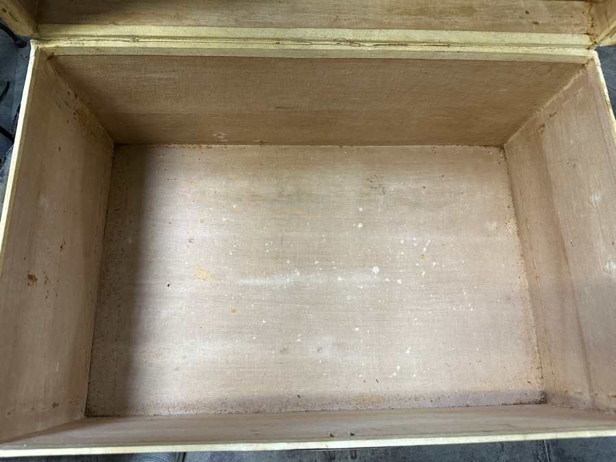 Just Added - Vintage Chinese Hand Painted Pig Skin Wrapped Wooden Trunk Chest Box 28W X 18D X 12.5H	 [Photo 24]