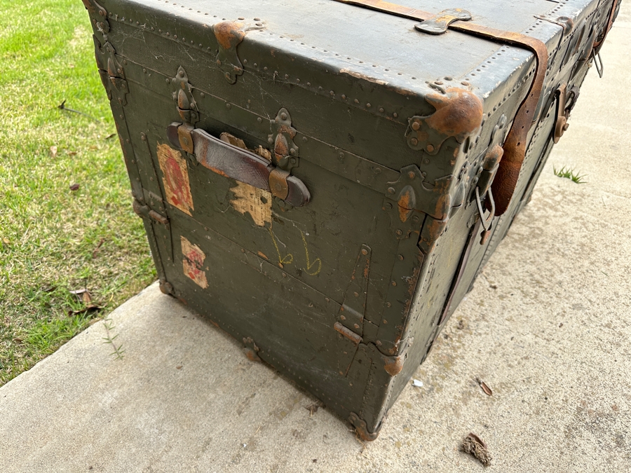 Just Added - Vintage Green Steamer Trunk 37W X 23D X 25H [Photo 5]