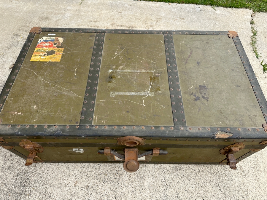 Just Added - Vintage Green Military Foot Locker Trunk 37W X 20D X 12.5H [Photo 3]