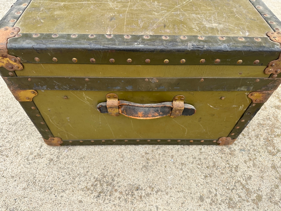 Just Added - Vintage Green Military Foot Locker Trunk 37W X 20D X 12.5H [Photo 6]