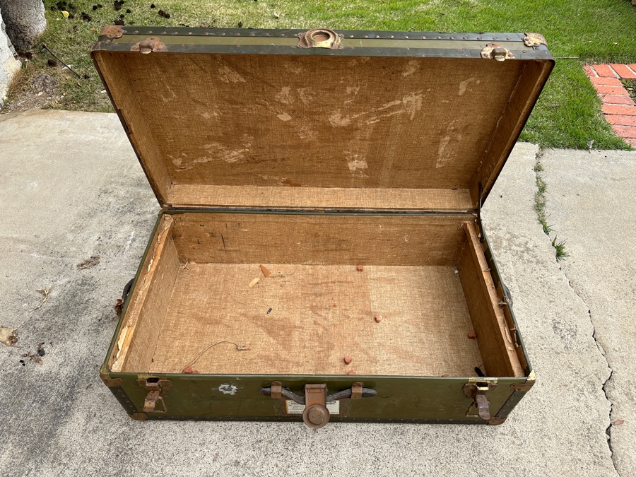 Just Added - Vintage Green Military Foot Locker Trunk 37W X 20D X 12.5H [Photo 8]