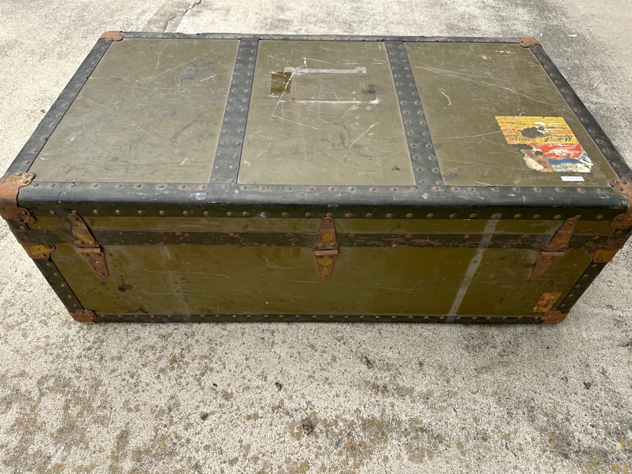 Just Added - Vintage Green Military Foot Locker Trunk 37W X 20D X 12.5H [Photo 7]
