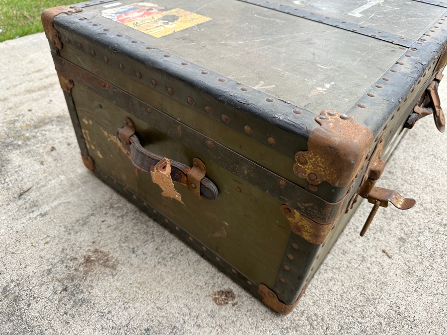 Just Added - Vintage Green Military Foot Locker Trunk 37W X 20D X 12.5H [Photo 5]